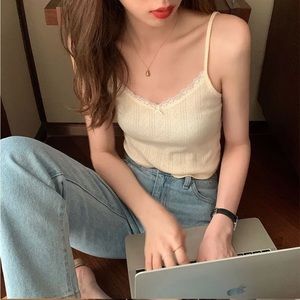 Cream Color Lace Cottage-core Tank Top